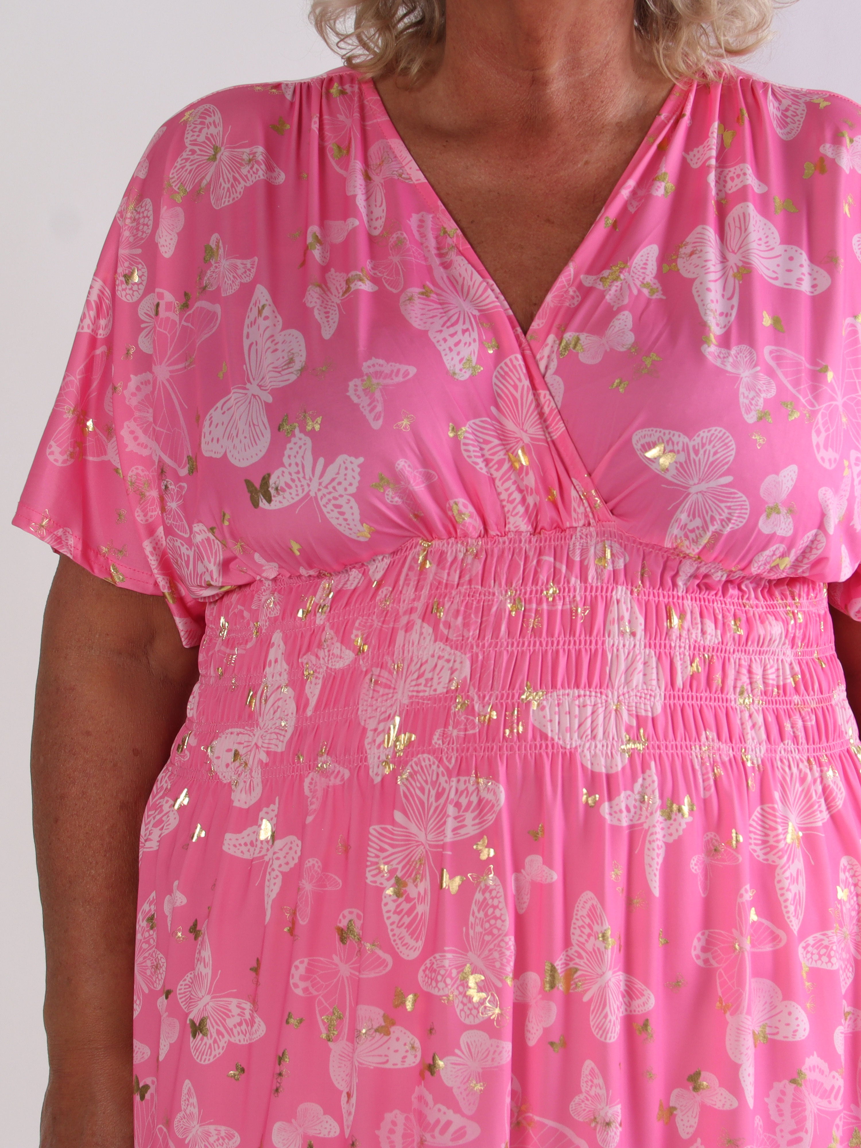 Pams Butterfly Short - Elastisk plus size kjole med sommerfugleprint